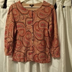 Talbots Beige and Red Knit Sweater Med